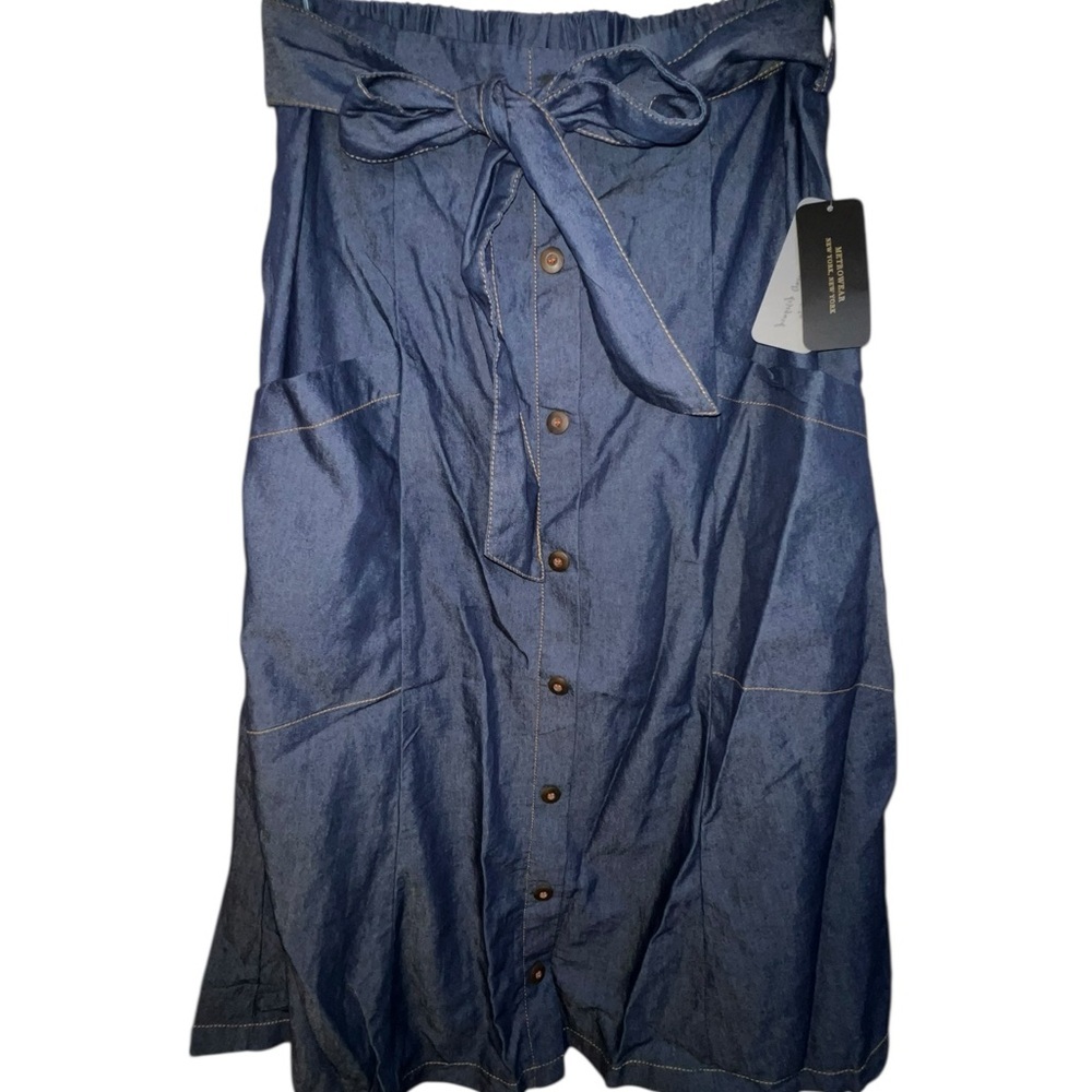 Metro Wear Blue A-Line Skirt with Button Detail